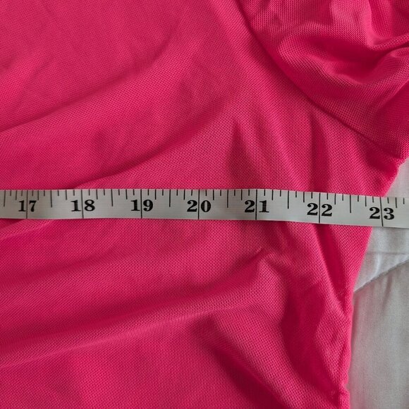 Good American Ruched Sheer Mini Shirt Dress Size 4XL Pink Long Sleeve Button NWT - Picture 15 of 16